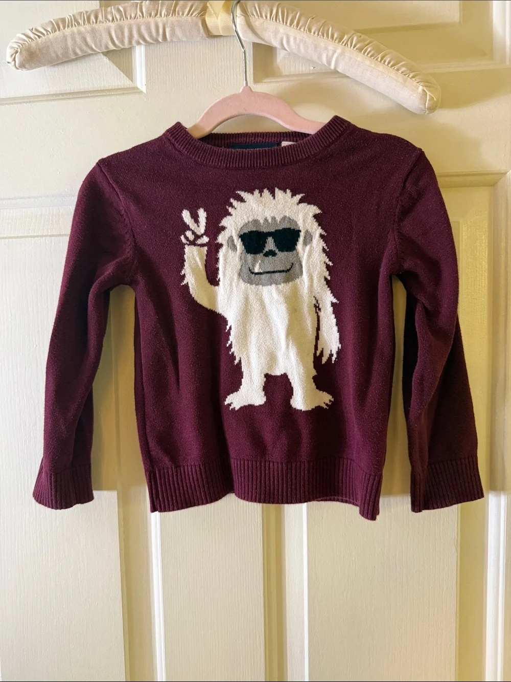 The Children's Place Burgundy Knit Sweater with White Yeti Graphic